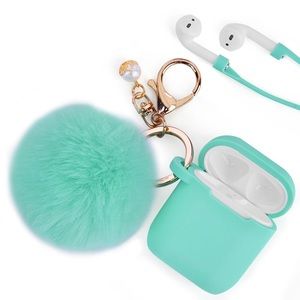 Mint Green Pom Pom Case for Airpods 1 and 2